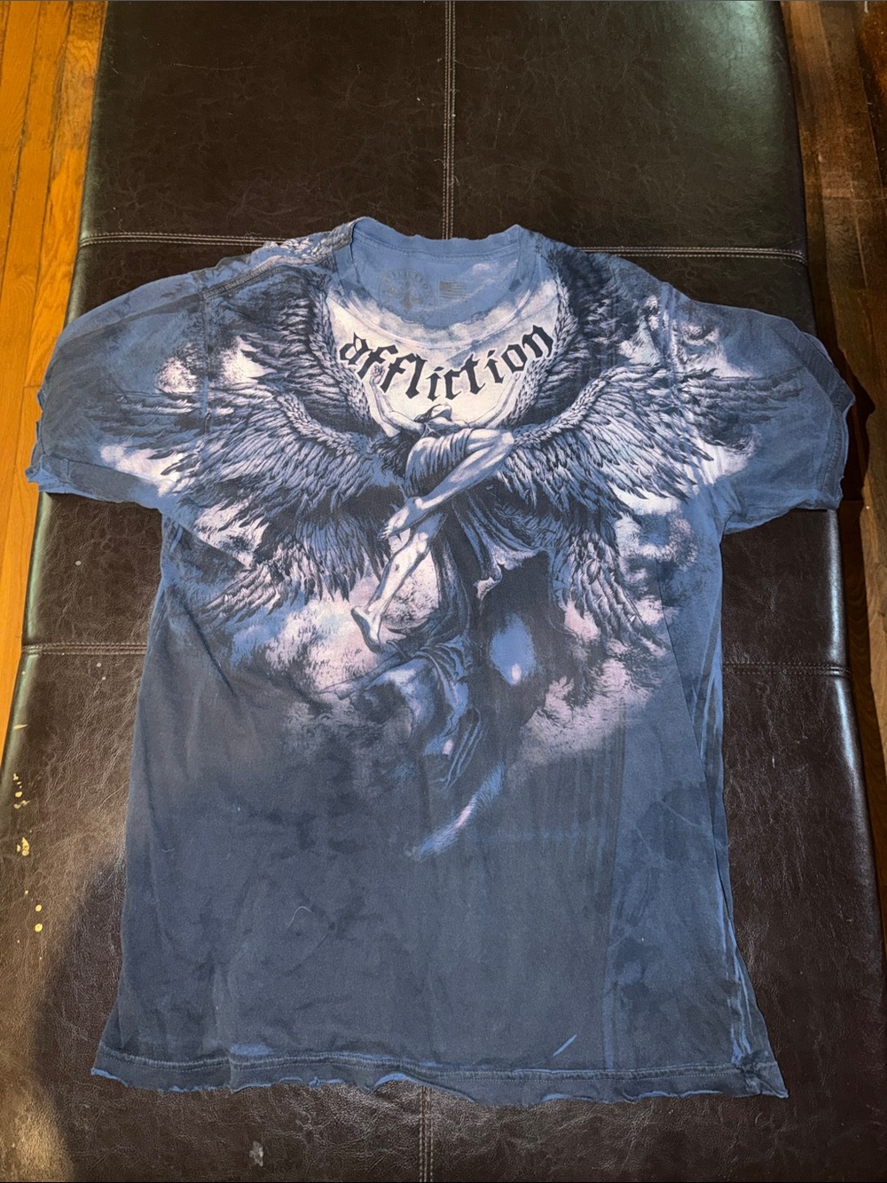 Affliction Navy Blue Angel Wings Graphic Tee Authentic